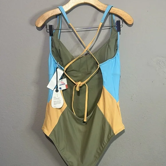 NEW Prana Tulum One-Piece Swimsuit Sweet Agave Color Block Size L - Picture 2 of 5